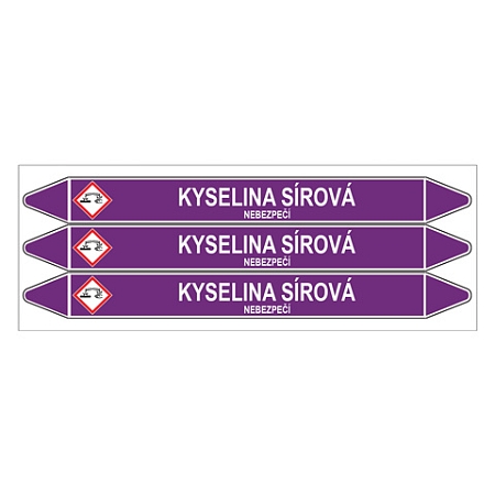 Značení potrubí, kyselina sírová,3 ks, 355 × 37 mm